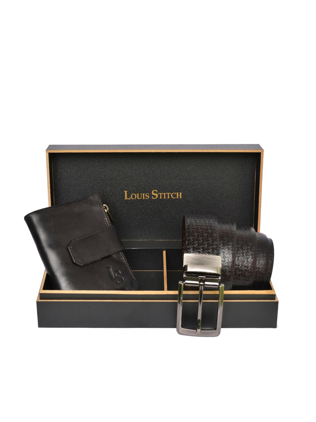 

LOUIS STITCH Men Black Genuine Leather Accessory Gift Set