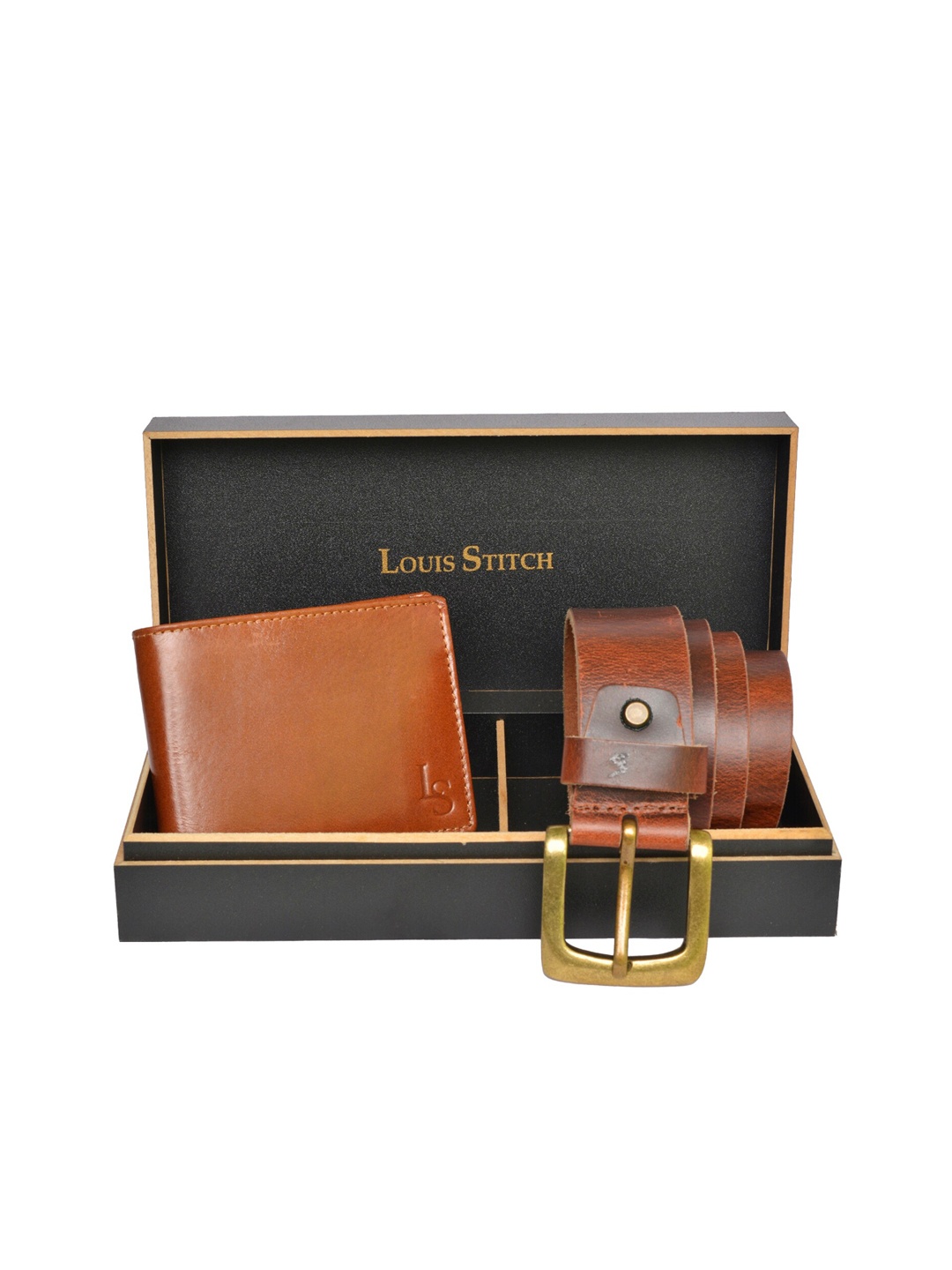 

LOUIS STITCH Men Tan Brown Genuine Leather Accessory Gift Set