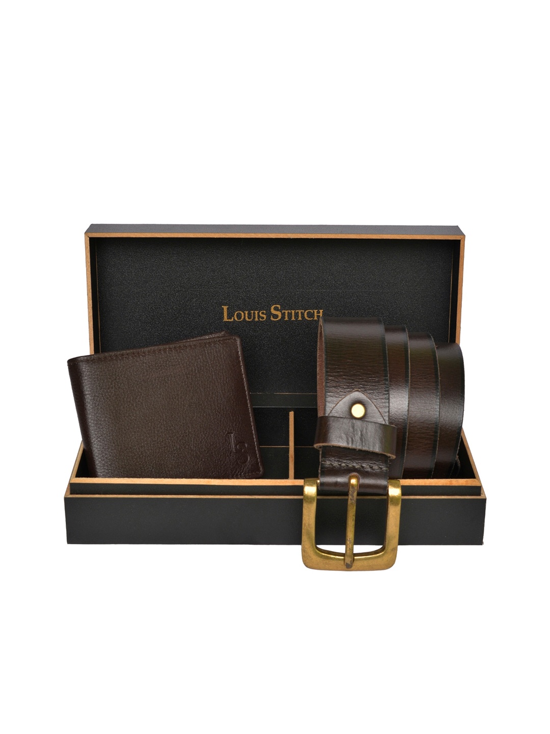 

LOUIS STITCH Men Brown Genuine Leather Accessory Gift Set