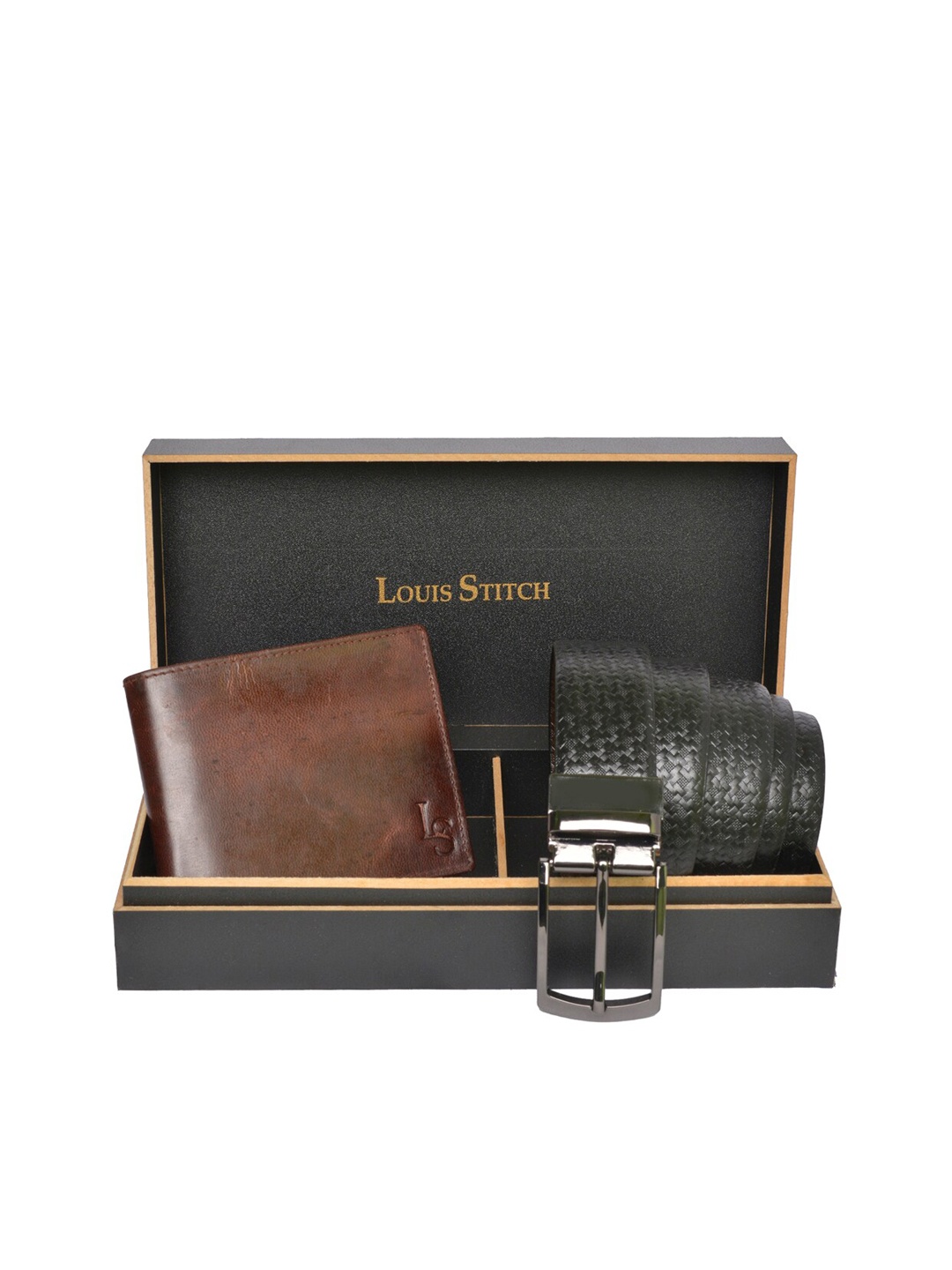 

LOUIS STITCH Men Genuine Leather Accessory Gift Set, Black