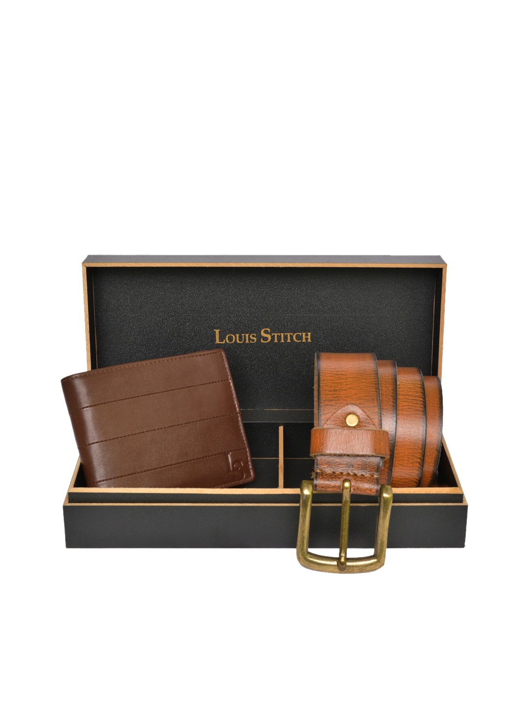 

LOUIS STITCH Men Genuine Leather Accessory Gift Set, Brown