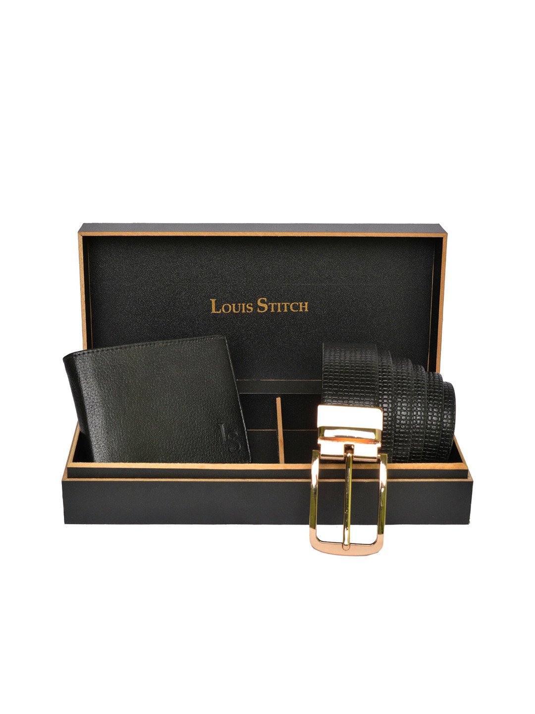

LOUIS STITCH Men Black Solid Genuine Leather Accessory Gift Set