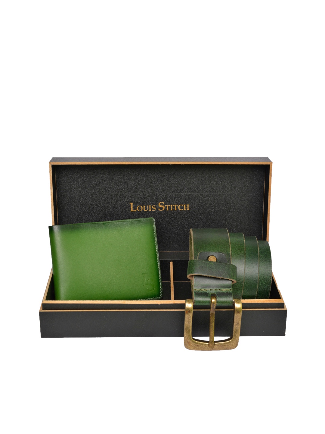 

LOUIS STITCH Men Sea Green Genuine Italian Leather Accessory Gift Set