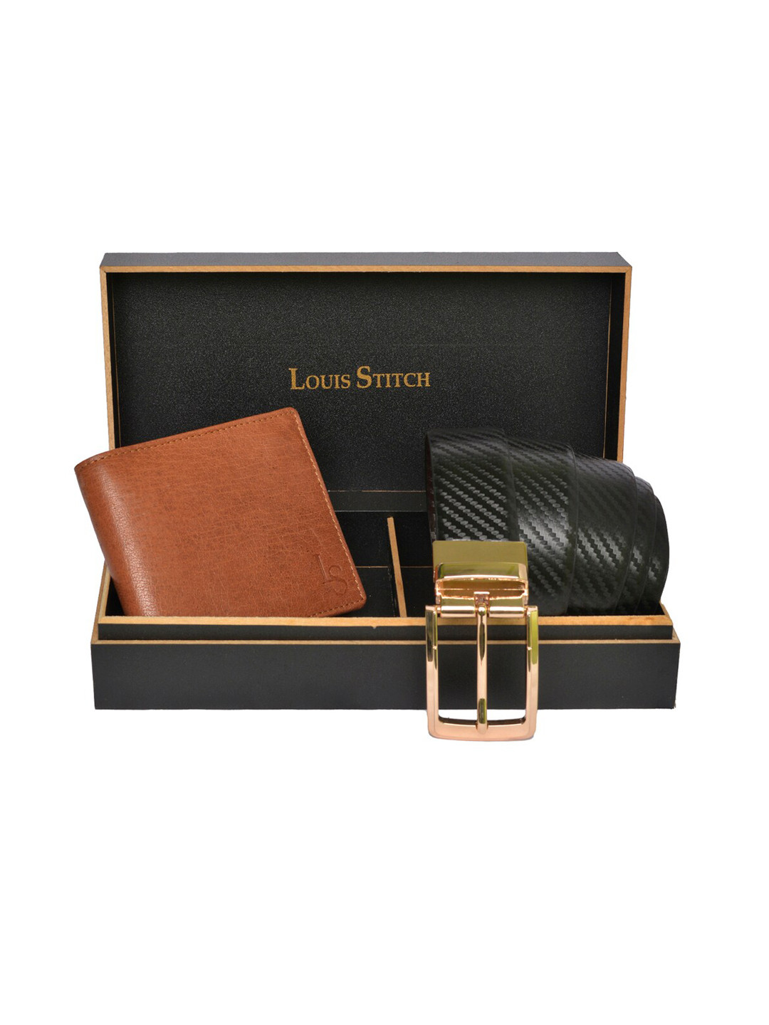 

LOUIS STITCH Men Brown & Black Textured Genuine Leather Accessory Gift Set
