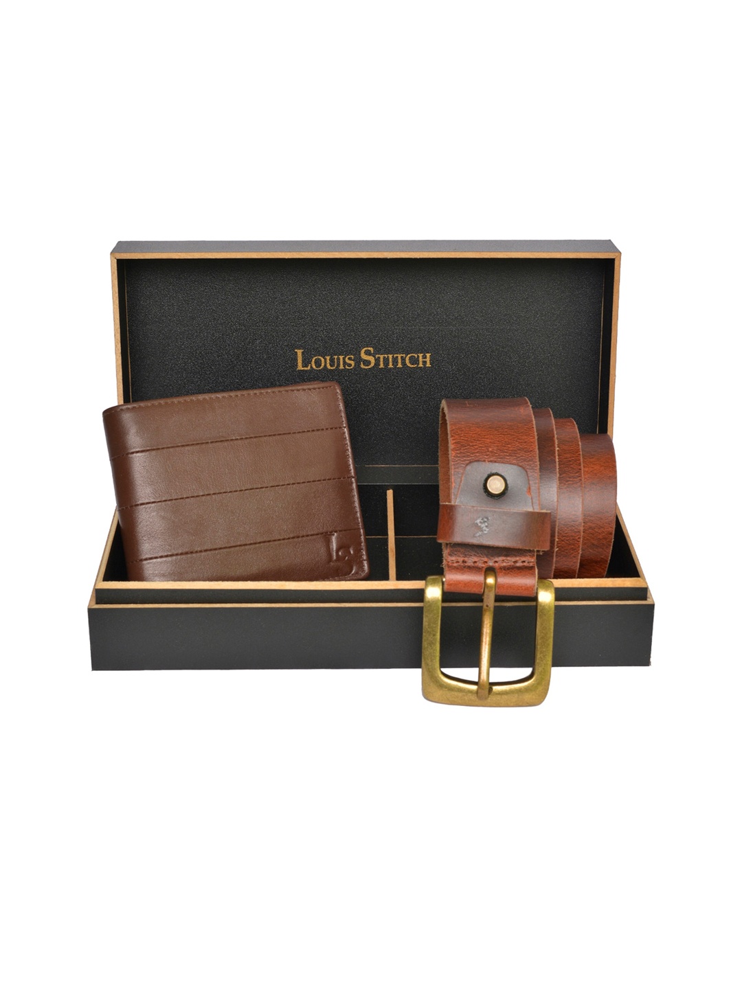 

LOUIS STITCH Men Genuine Italian Leather Accessory Gift Set, Brown
