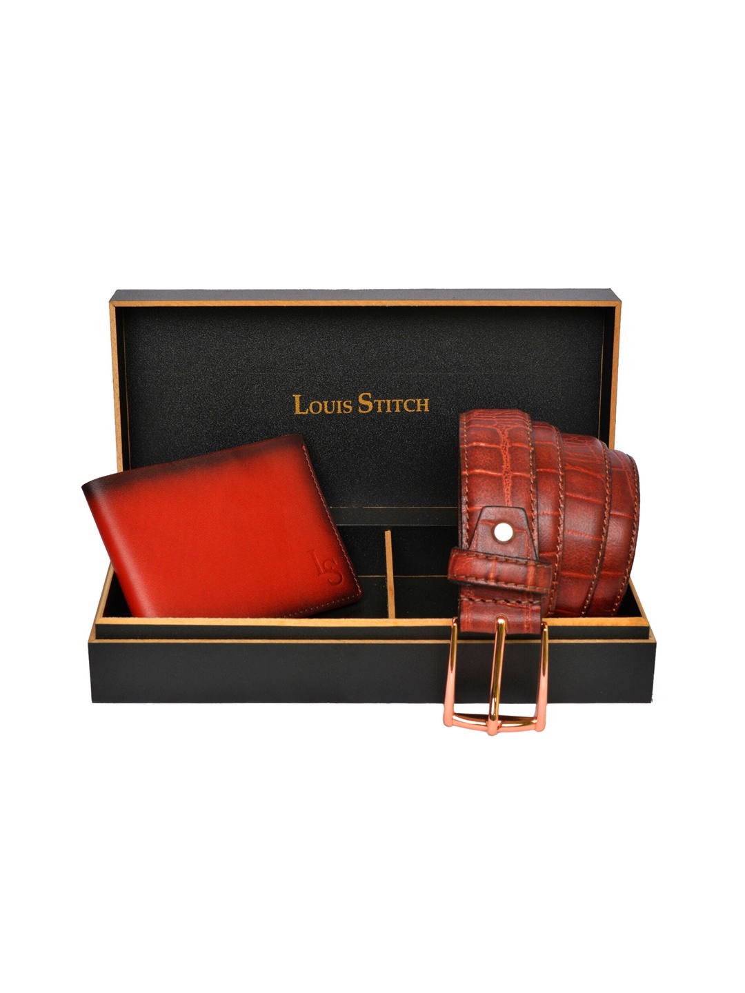 

LOUIS STITCH Men Red & Brown Textured Genuine Leather Accessory Gift Set