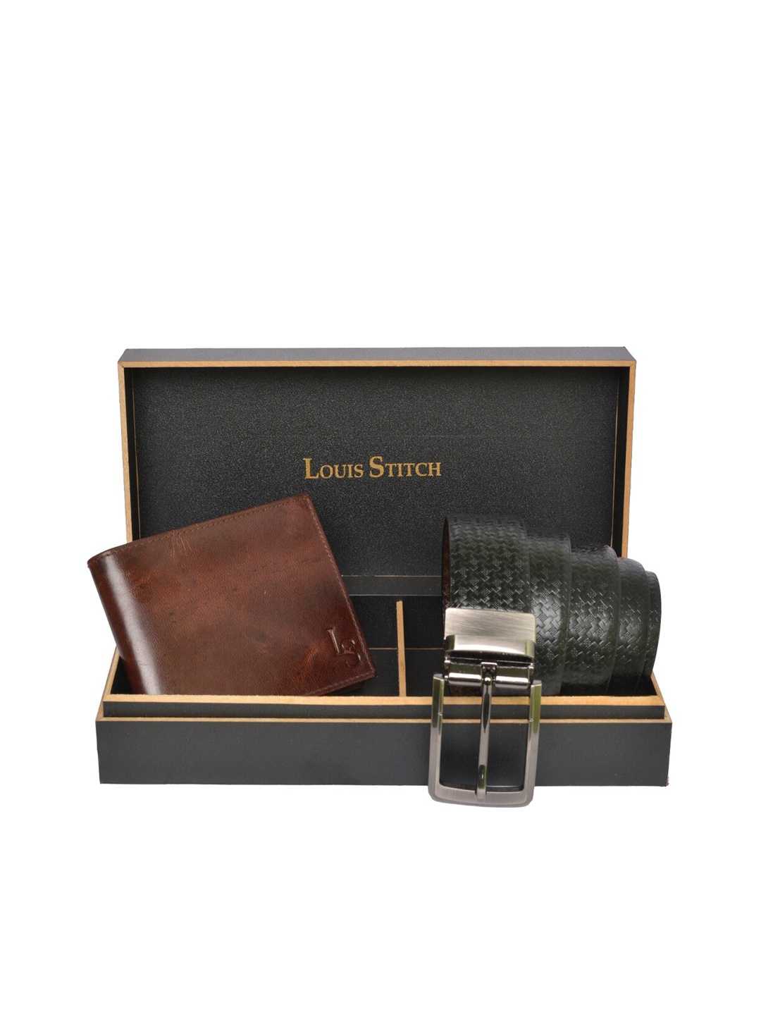 

LOUIS STITCH Men Black & Brown Solid Genuine Leather Accessory Gift Set