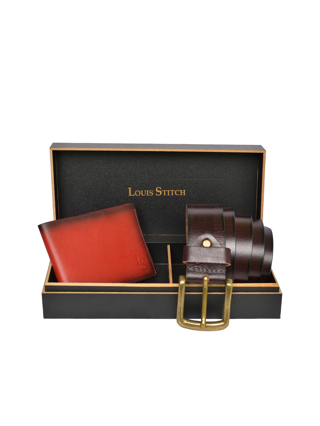 

LOUIS STITCH Men Solid Genuine Italian Leather Accessory Gift Set, Red
