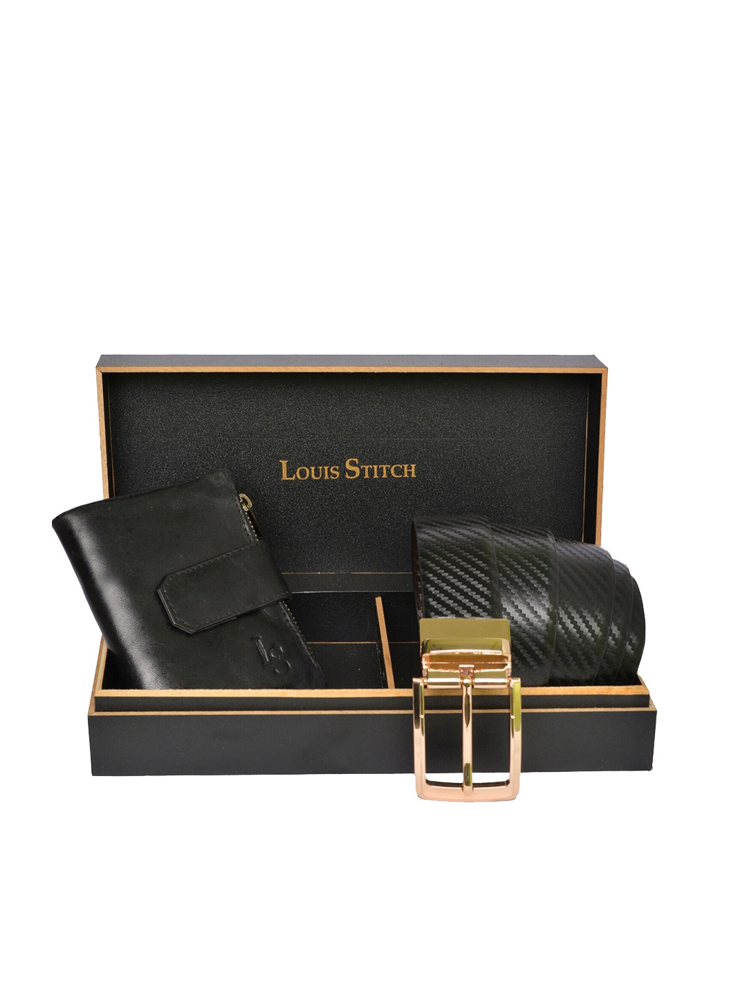 

LOUIS STITCH Men Black & Brown Genuine Leather Accessory Gift Set