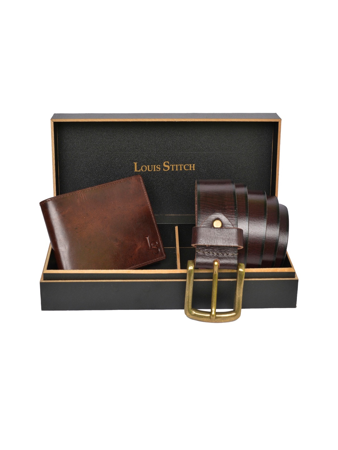

LOUIS STITCH Men Genuine Italian Leather Accessory Gift Set, Brown