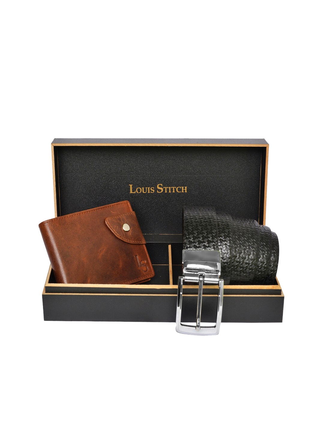 

LOUIS STITCH Men Genuine Italian Leather Accessory Gift Set, Brown