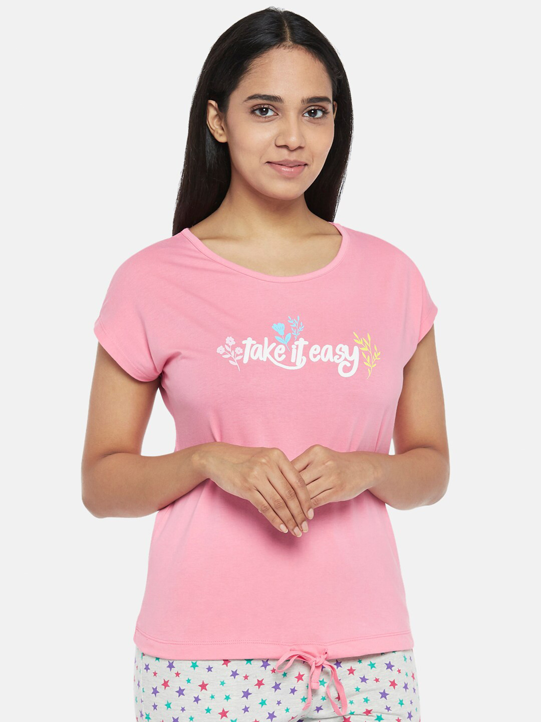 

Dreamz by Pantaloons Women Pink Typography Printed Lounge T-shirt