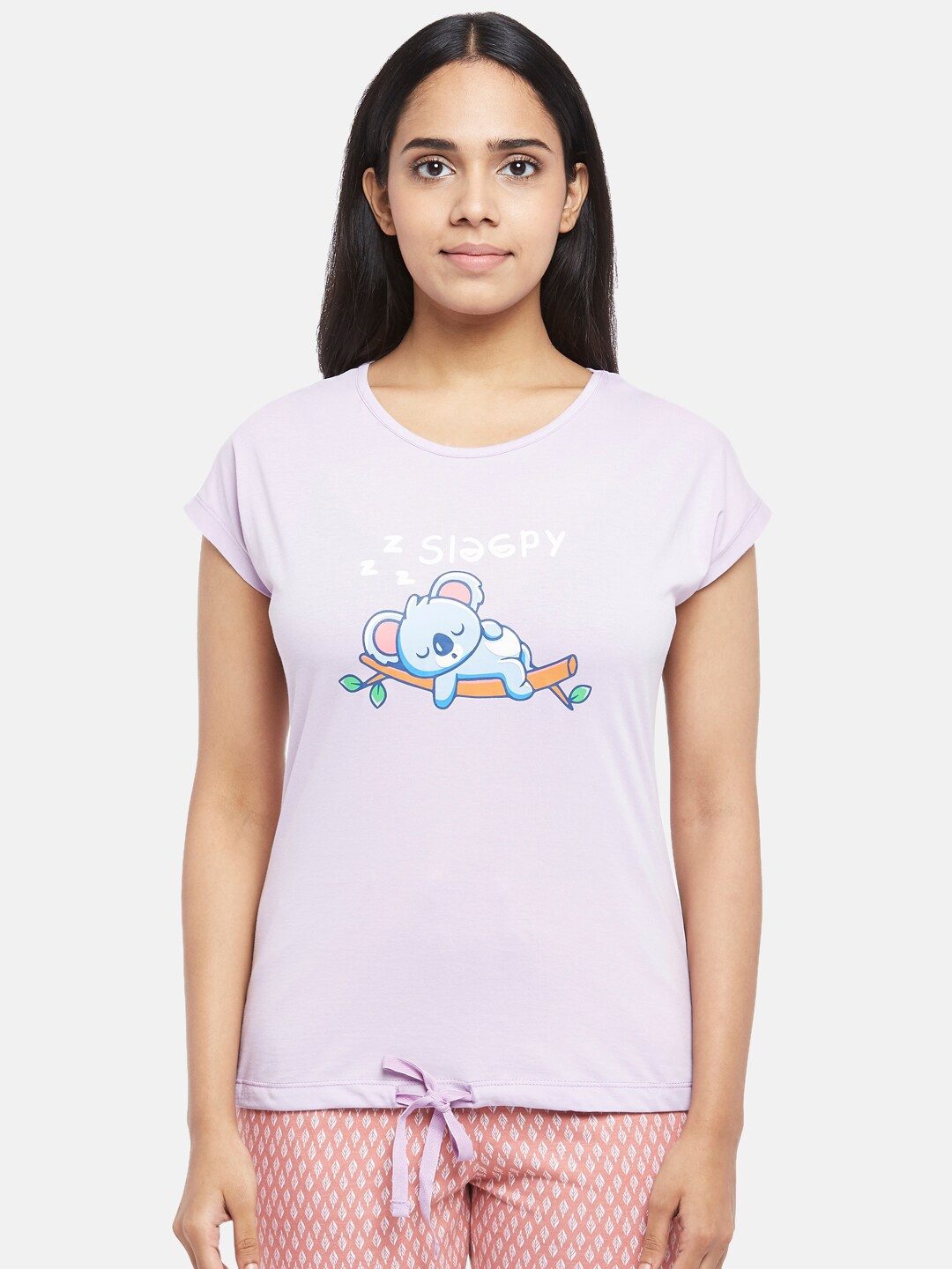 

Dreamz by Pantaloons Women Purple Graphic Printed Lounge T-shirt