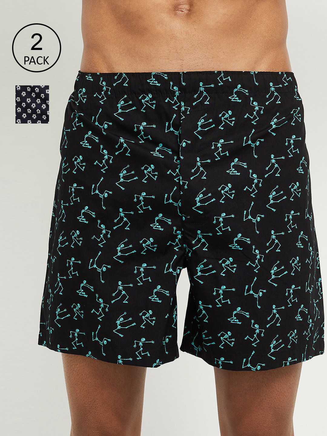 

max Men Pack of 2 Printed Mid Rise Pure Cotton Boxers SMU21IWBX03BLACK-BLACK