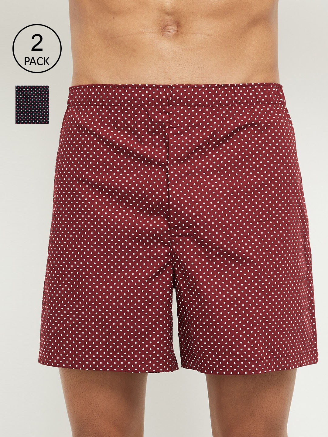 

max Maroon & Navy Blue Set of 2 Polka Dots Printed Pure Cotton Boxers