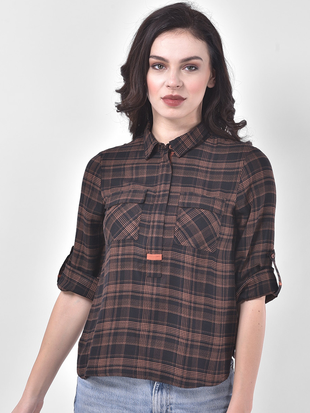 

Latin Quarters Women Brown Opaque Checked Casual Shirt