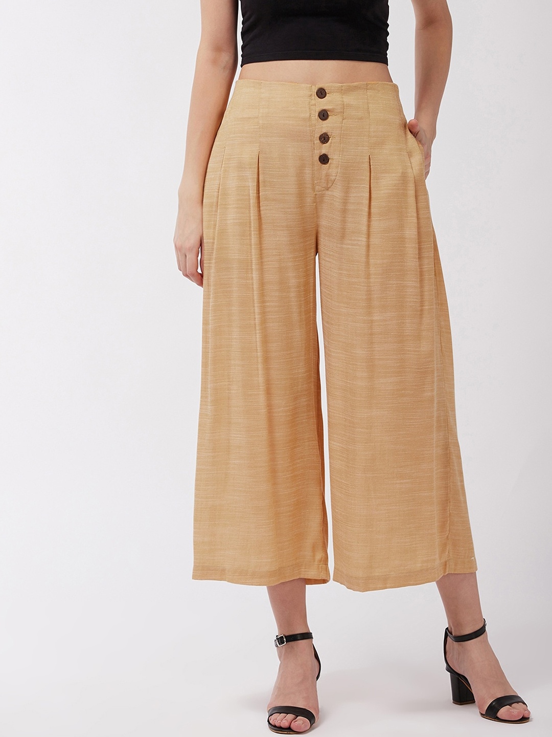 

InWeave Women Yellow Checked Pleated Culottes Trousers