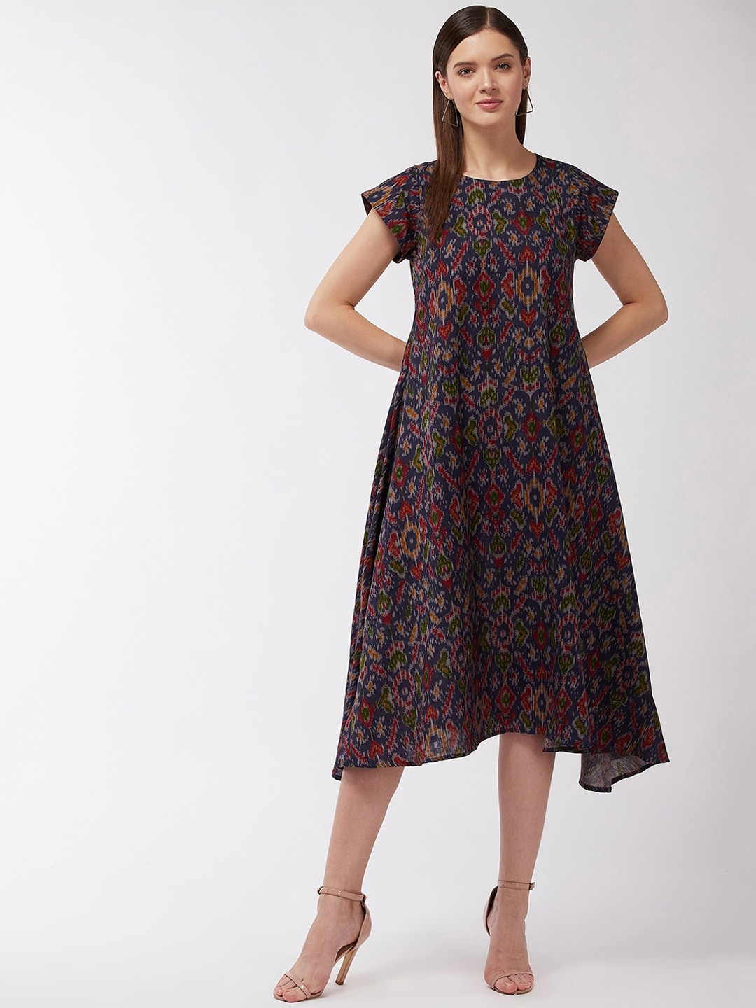 

InWeave Women Blue Printed A-Line Midi Dress