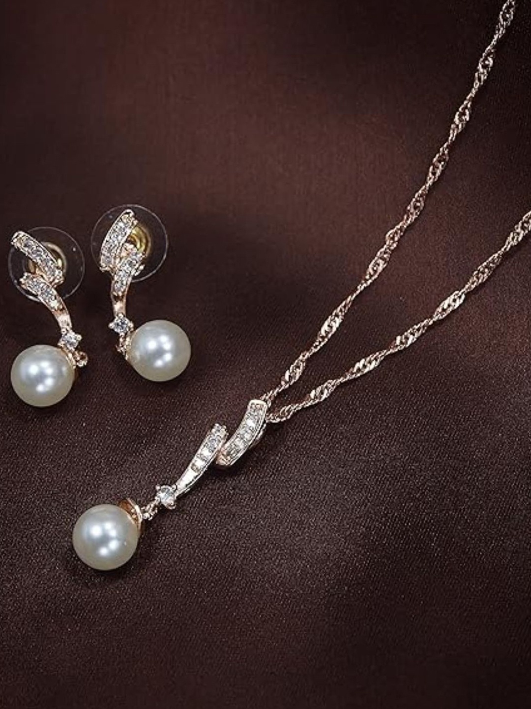 

I Jewels Women Rose Gold-Plated AD Studded Jewellery Set