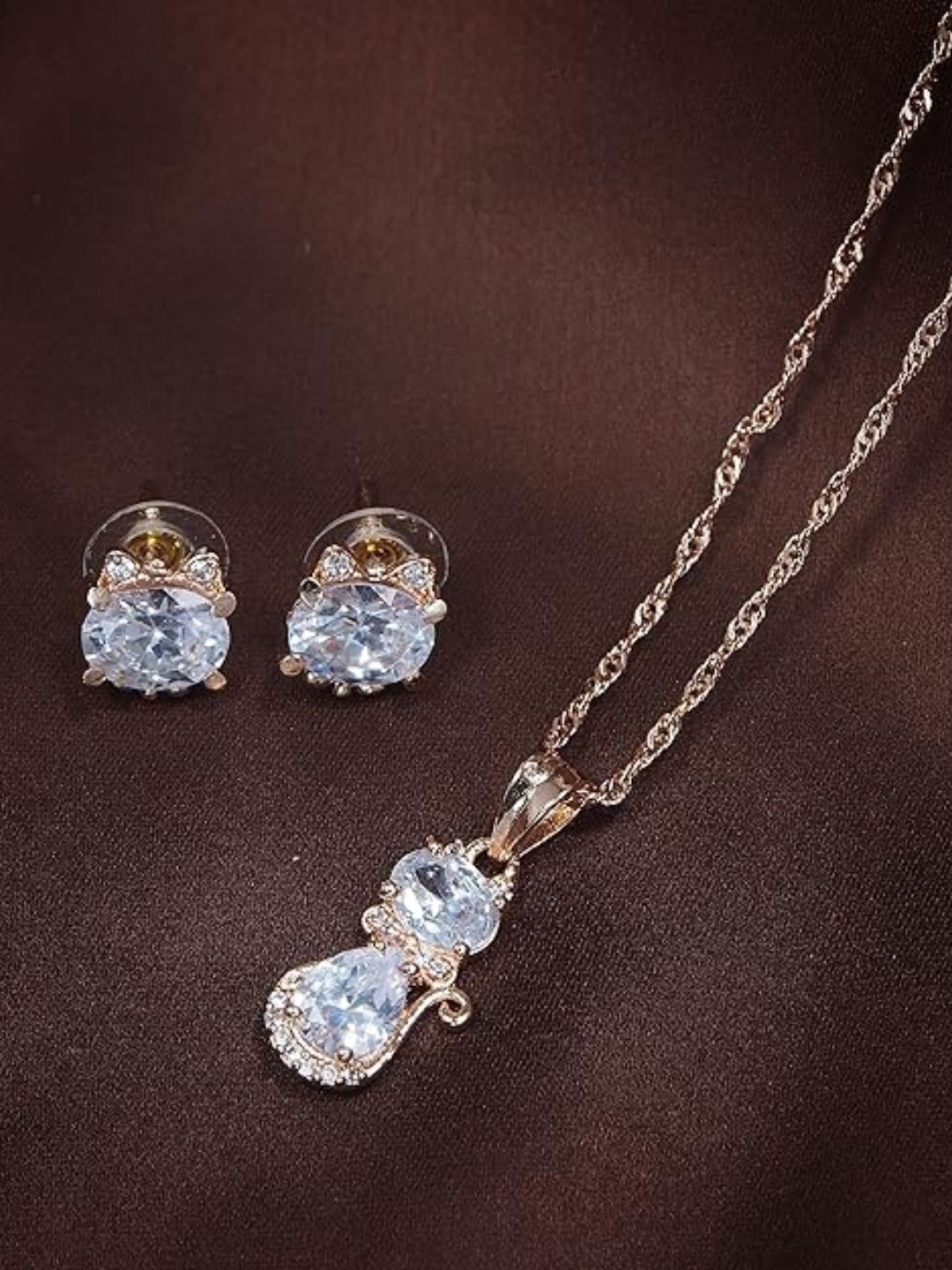 

I Jewels Rose Gold-Plated Cubic Zirconia Studded Jewellery Set