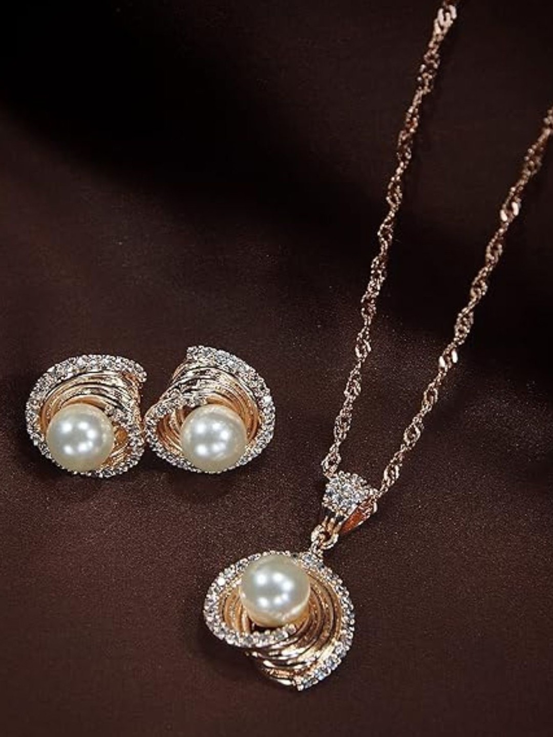 

I Jewels Rose Gold-Plated Pearl Stone Studded Jewellery Set