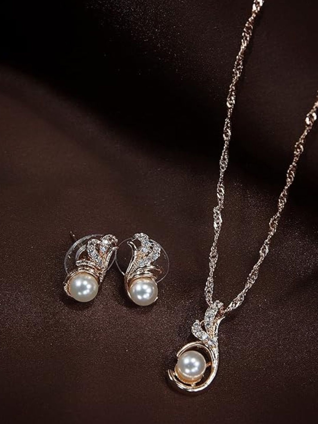 

I Jewels Rose Gold-Plated Pearl Stone Studded Jewellery Set