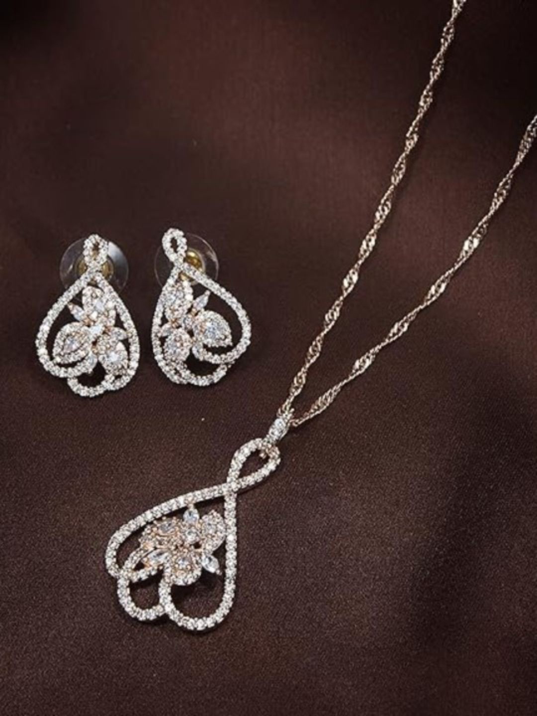 

I Jewels Rose Gold-Plated AD Studded Jewellery Set