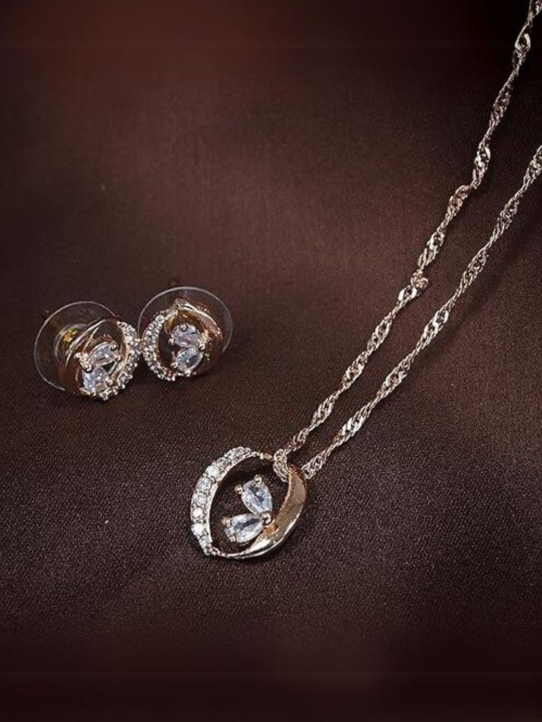 

I Jewels Rose Gold-Plated AD Studded Jewellery Set