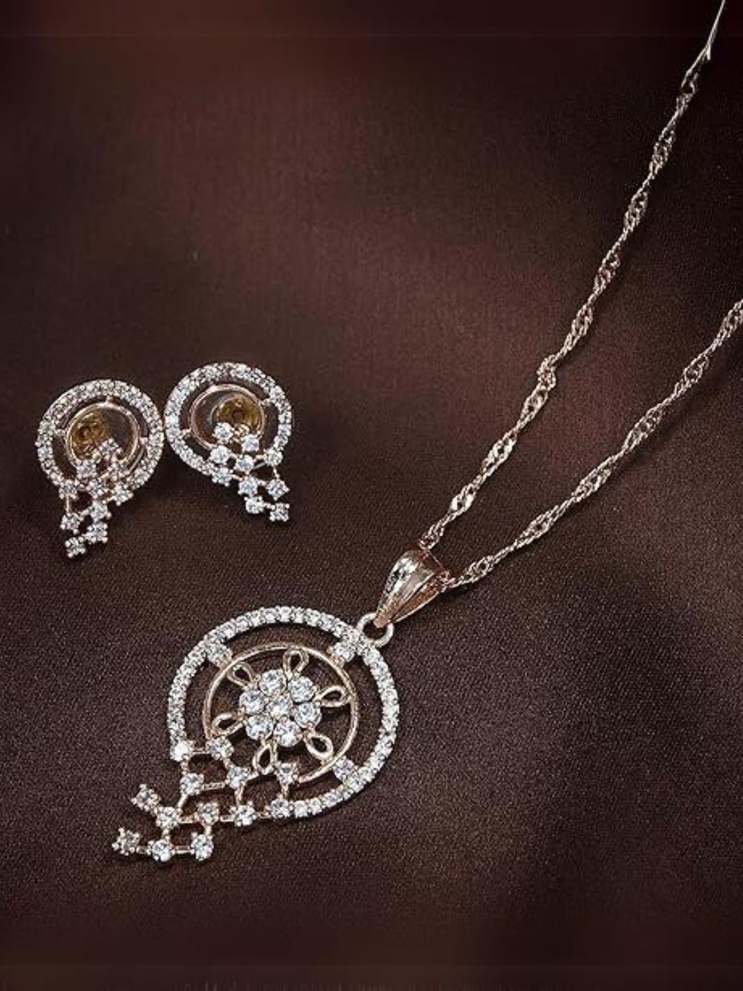 

I Jewels Rose Gold-Plated AD Studded Jewellery Set