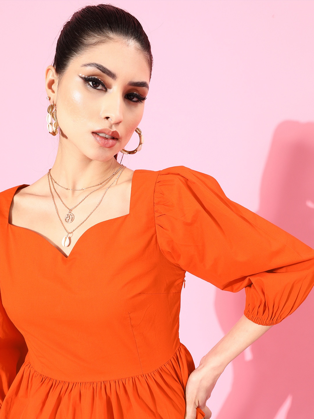 

Marie Claire Orange Sweetheart Neck Peplum Top