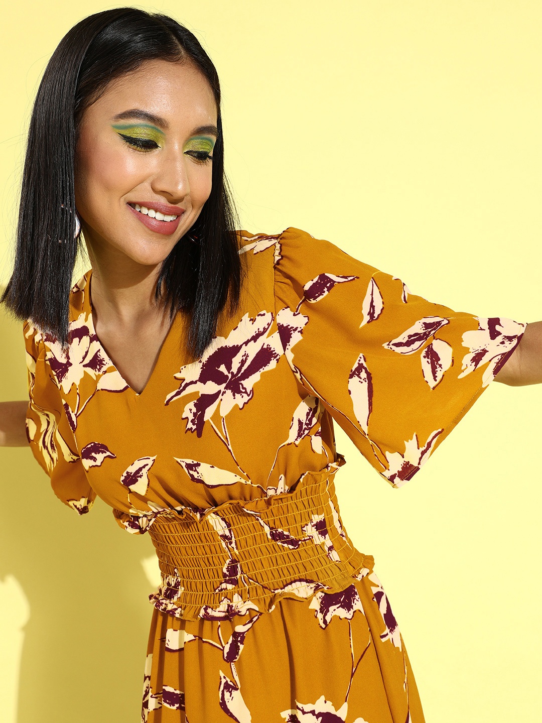 

Rare Women Stylish Mustard Floral Dress