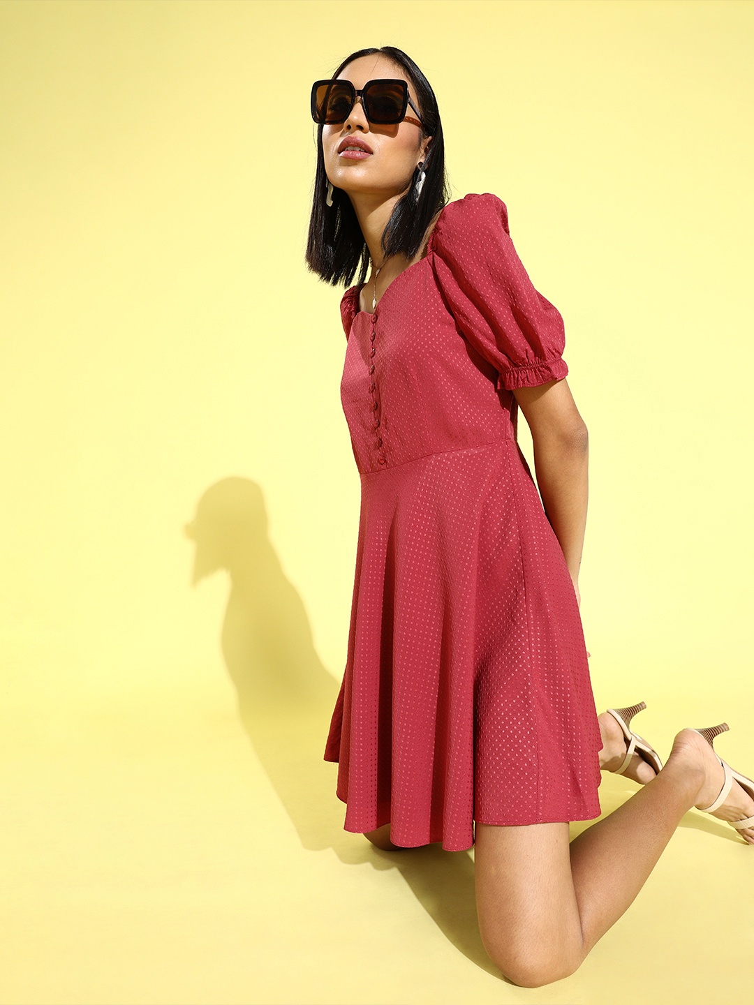 

Rare Women Striking Coral Self Design Dress