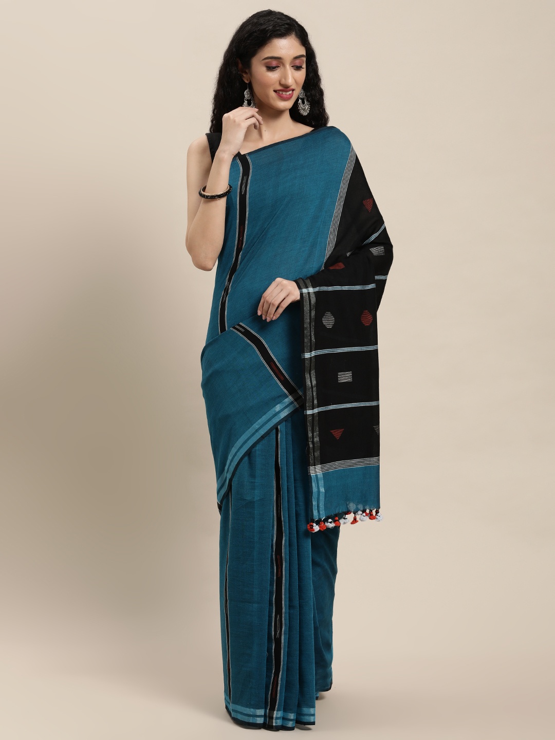 

ArtEastri Blue & Black Striped Pure Cotton Jamdani Saree