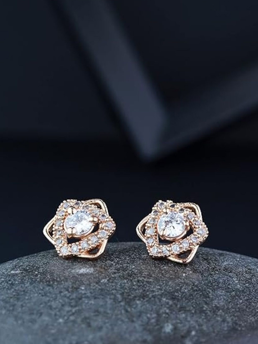 

I Jewels Rose Gold & White Star Shaped Studs Earrings