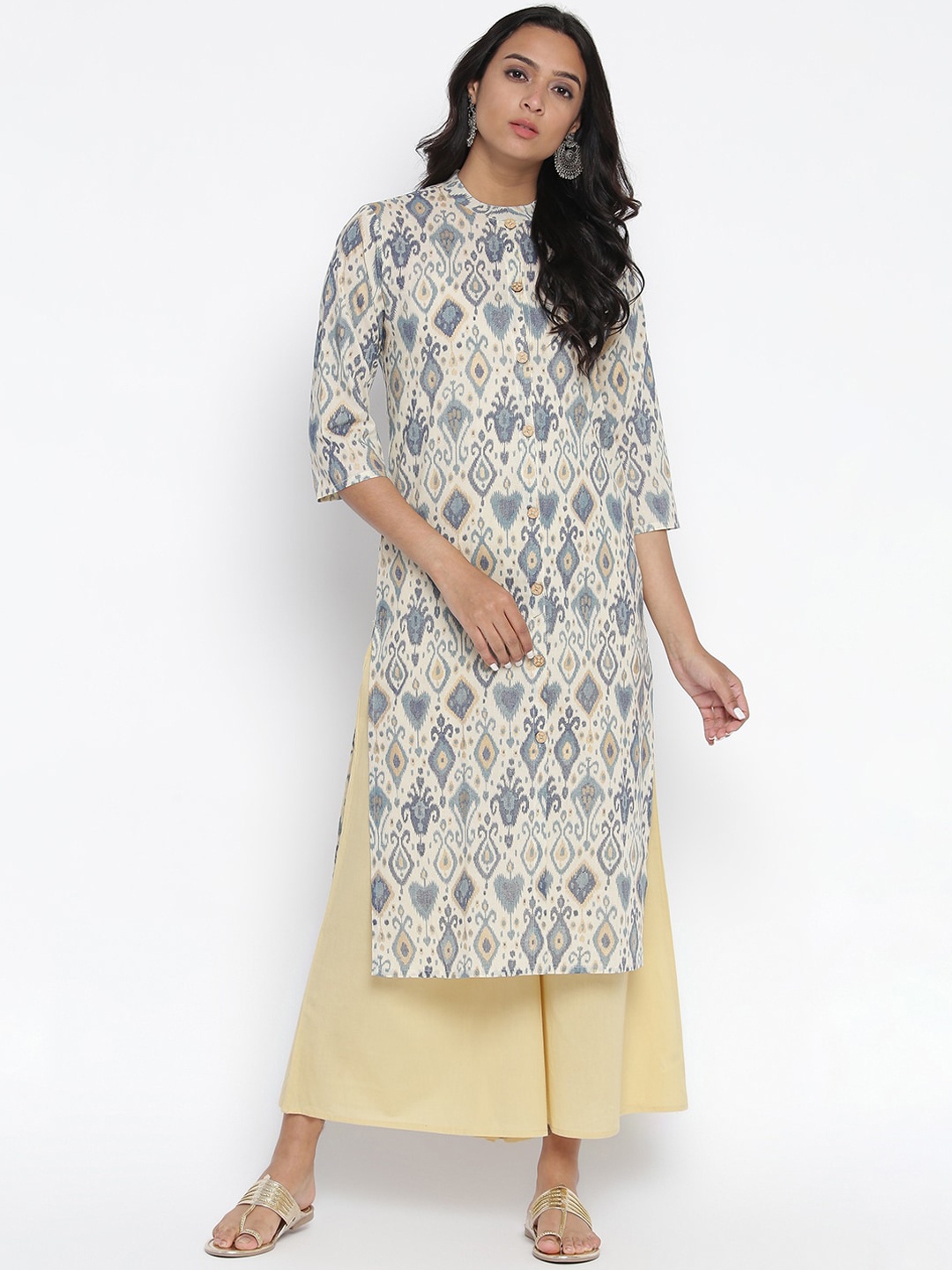 

Wodreams Women Grey & Beige Cotton Geometric Printed Kurta