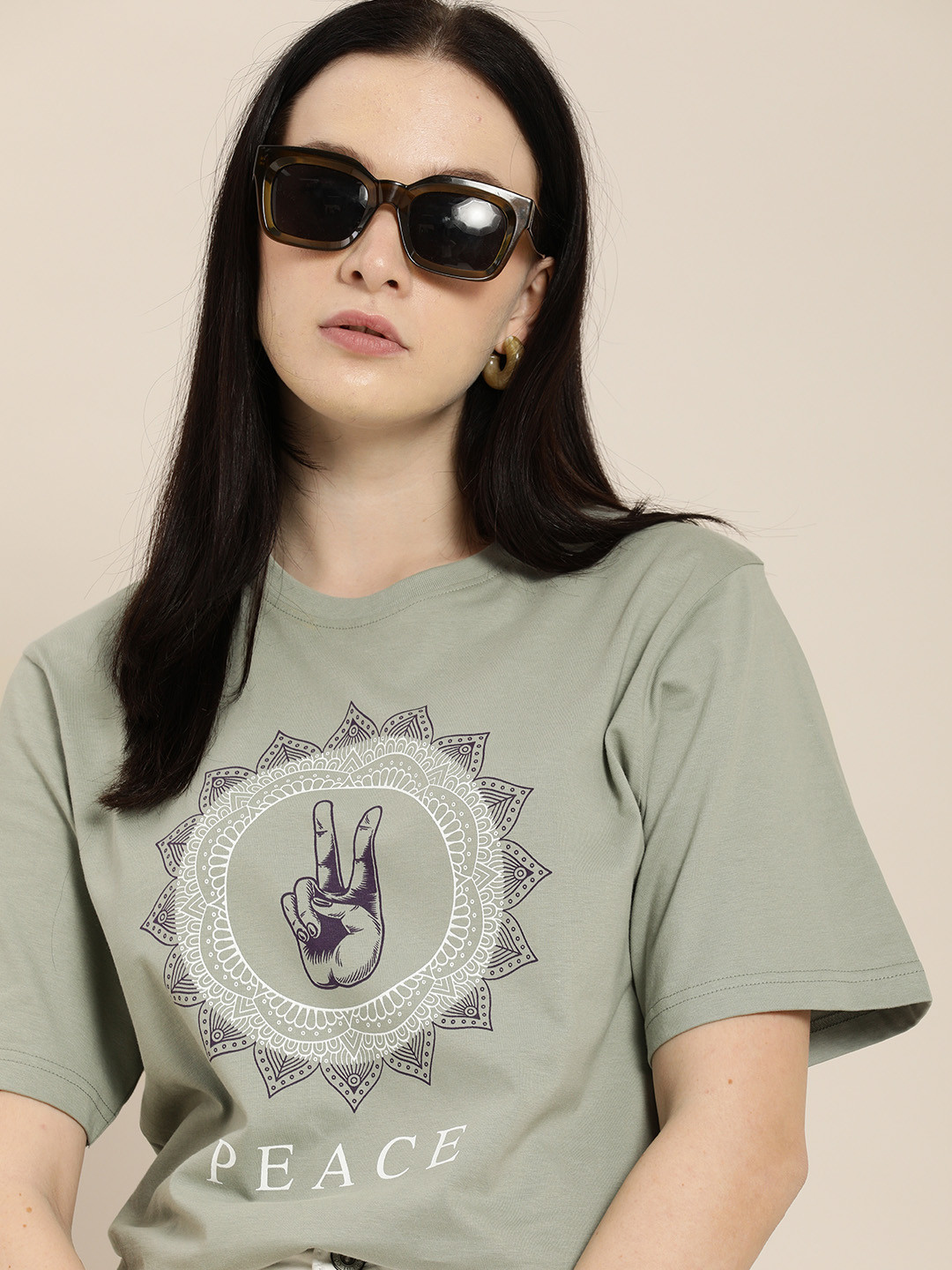 

Difference of Opinion Women Grey Typography Printed Cotton Oversized T-shirt