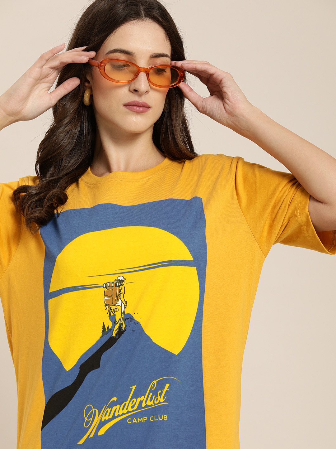 

Difference of Opinion Women Mustard Yellow Graphic Printed Oversized T-shirt