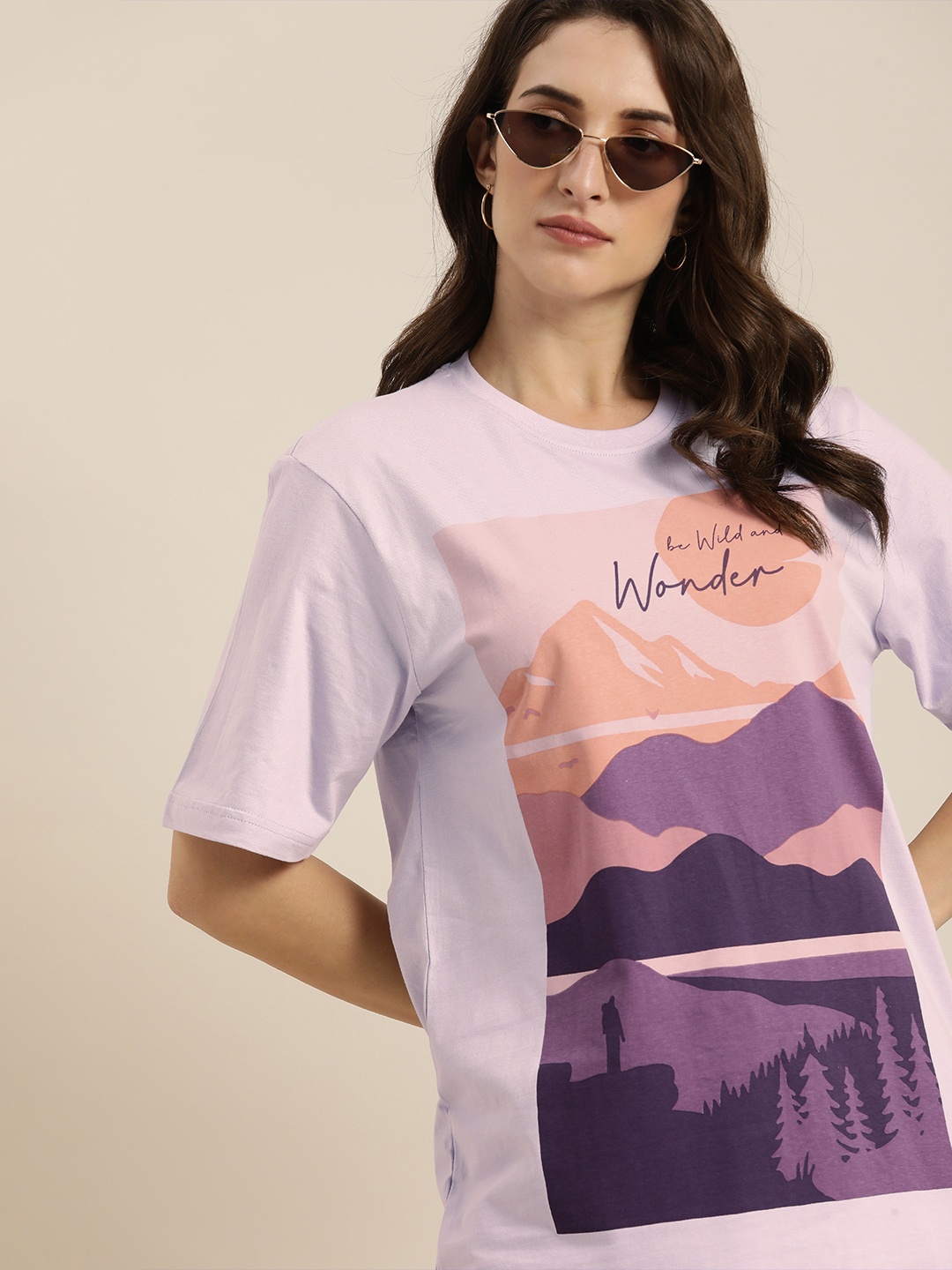 

Difference of Opinion Women Lavender Graphic Printed Pure Cotton Oversized Pure Cotton T-shirt