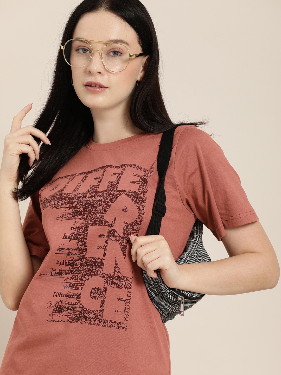

Difference of Opinion Women Pink Pure Cotton Printed Oversized T-shirt