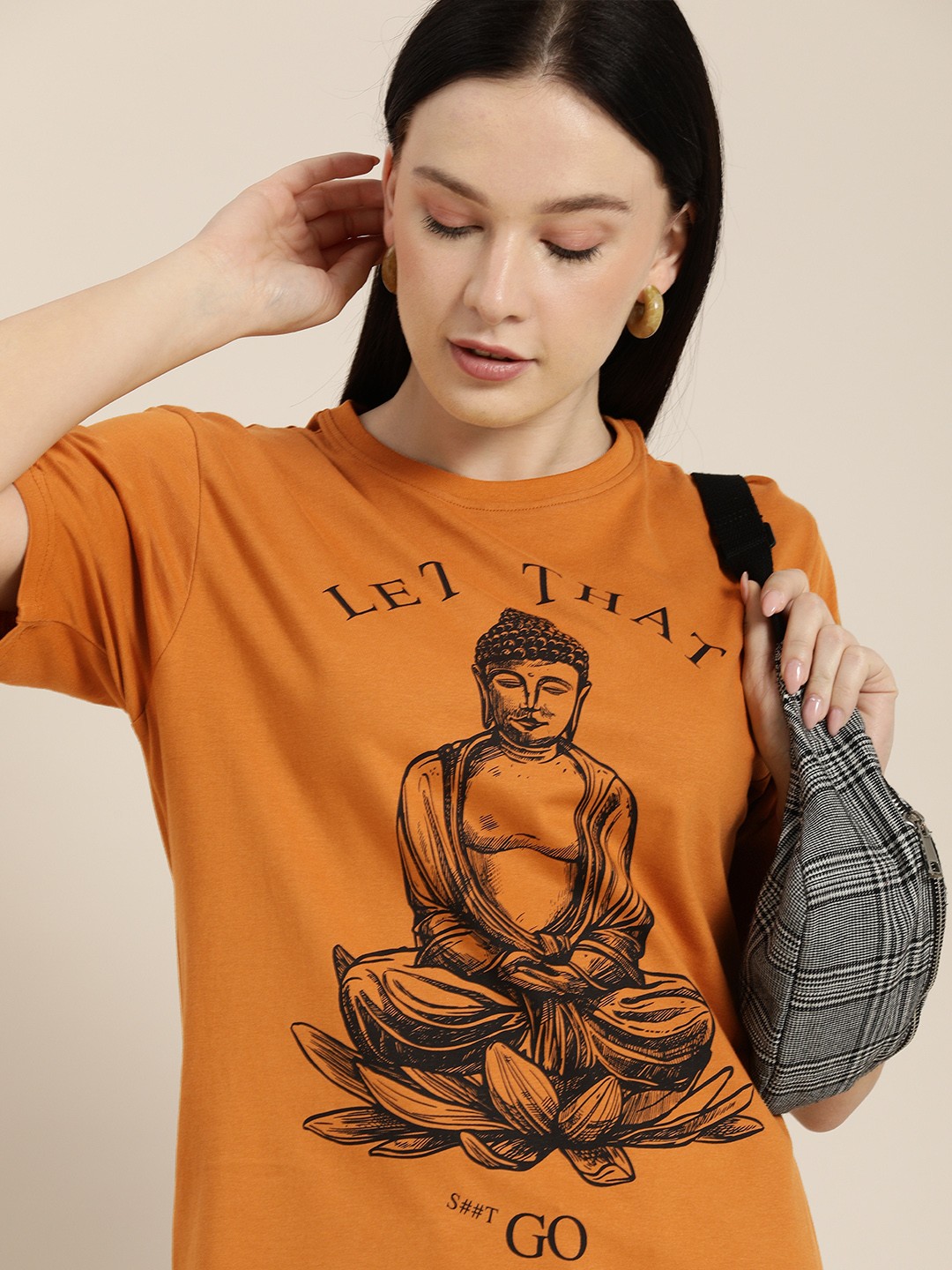 

Difference of Opinion Women Brown Typography Printed Oversized T-shirt