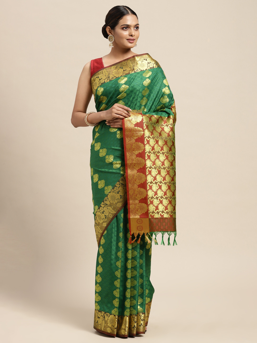 

Thara Sarees Green Woven Design Zari Art Silk Kanjeevaram Saree