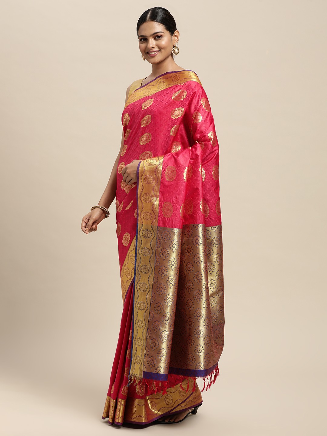 

Thara Sarees Rose Pink Woven Design Zari Art Silk Kanjeevaram Saree