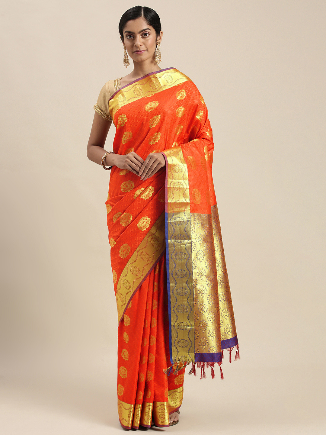 

Thara Sarees Orange Woven Design Zari Art Silk Kanjeevaram Saree