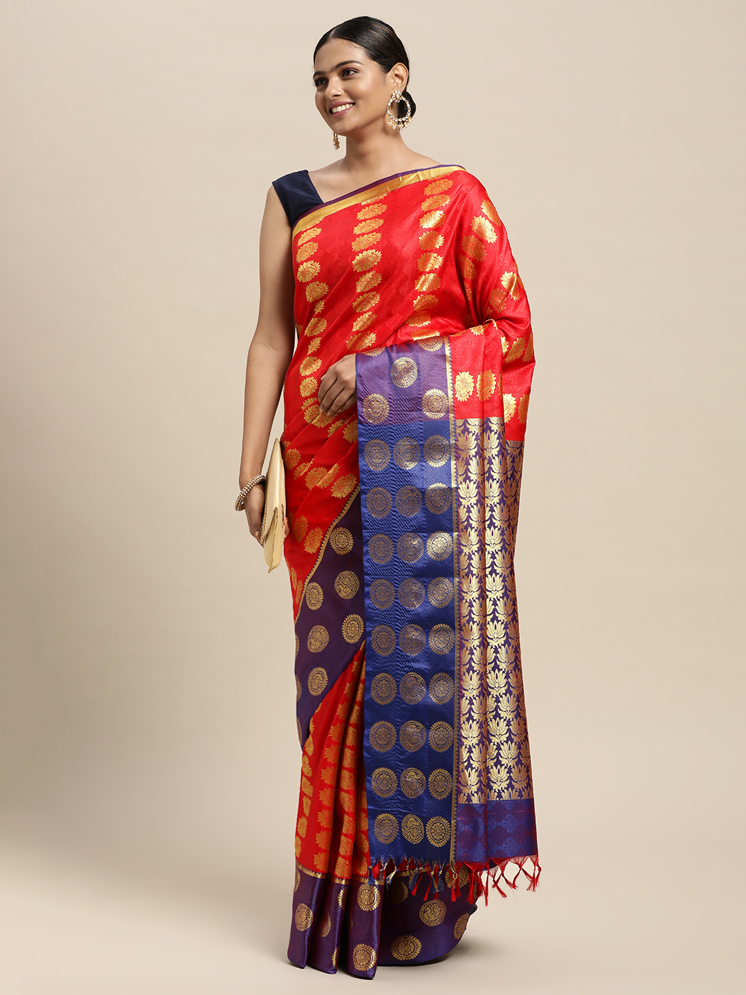 

Thara Sarees Red Woven Design Zari Art Silk Kanjeevaram Saree