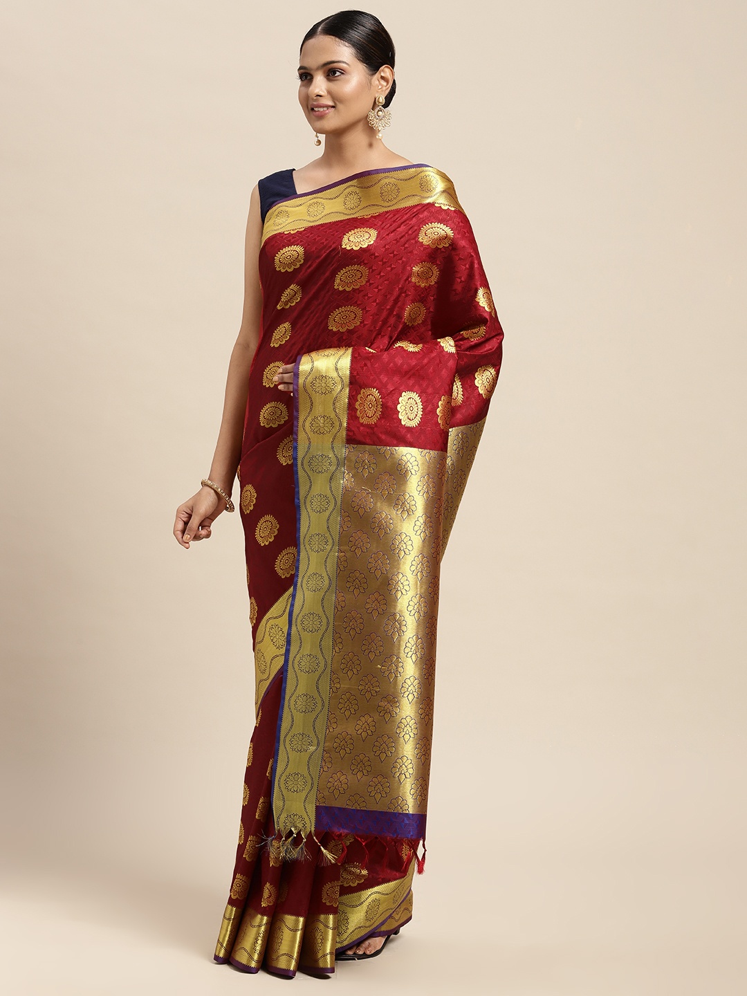 

Thara Sarees Maroon Woven Design Zari Art Silk Kanjeevaram Saree