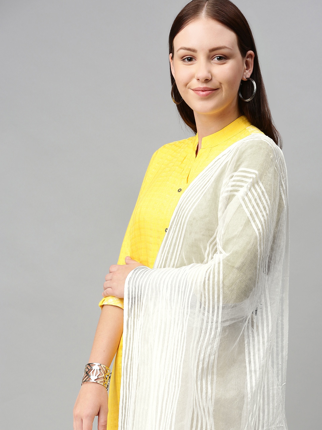 swatika White Woven Design Organza Bhagalpuri Handloom Dupatta