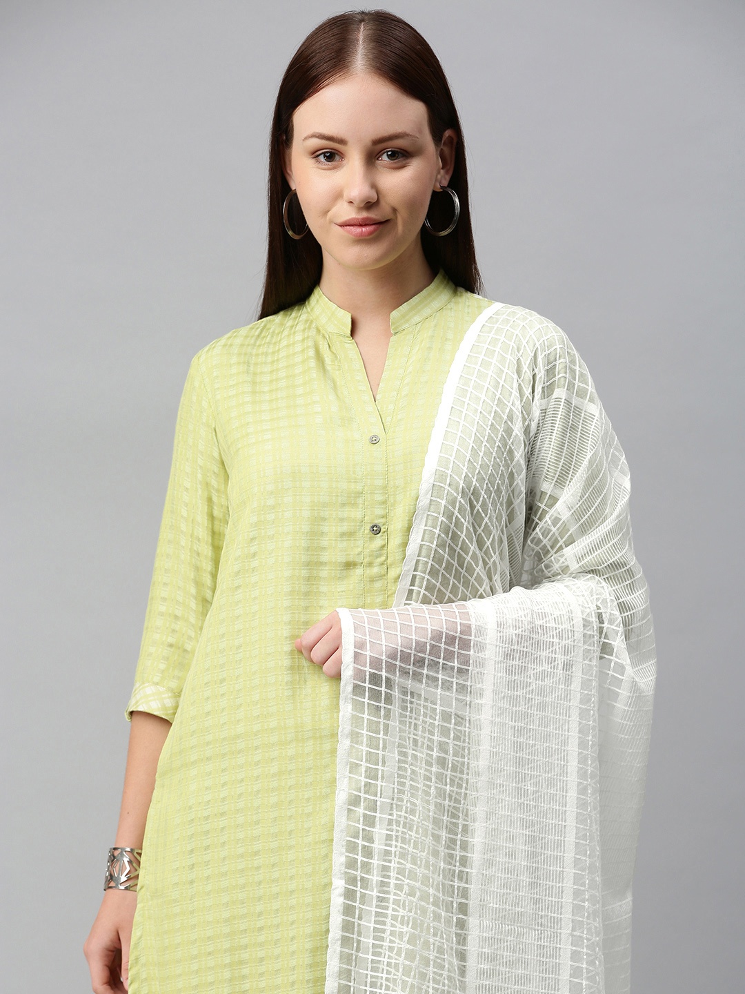 

swatika White Woven Design Organza Bhagalpuri Handloom Dupatta