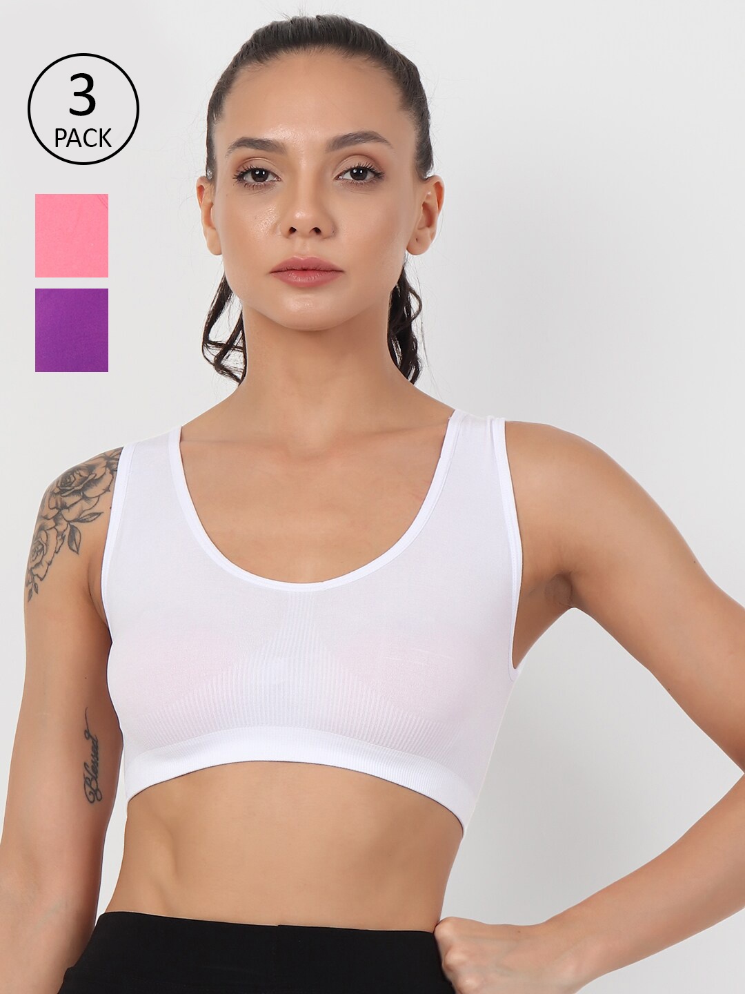 

XOXO Design Pack of 3 White, Purple & Pink Solid Everyday Bra