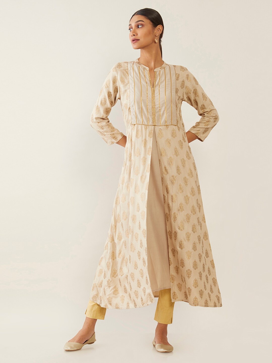 

Soch Women Beige & Gold-Toned Ethnic Motifs Printed Kurta