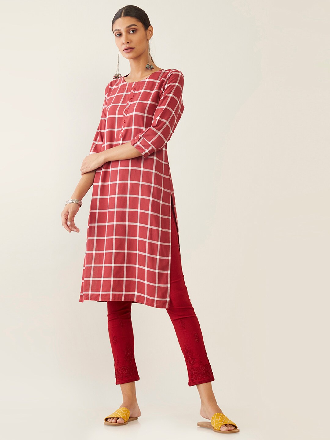 

Soch Women Red & White Checked Kurta